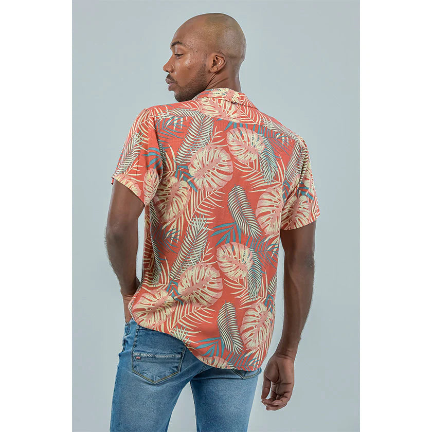 CAMISA MANGA CORTA NARANJA FLORAL  - ROOTT+CO