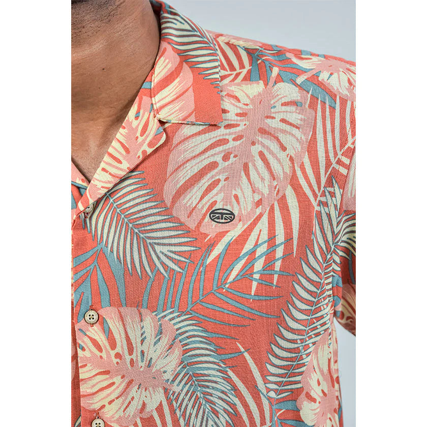 CAMISA MANGA CORTA NARANJA FLORAL  - ROOTT+CO