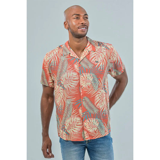 CAMISA MANGA CORTA NARANJA FLORAL  - ROOTT+CO